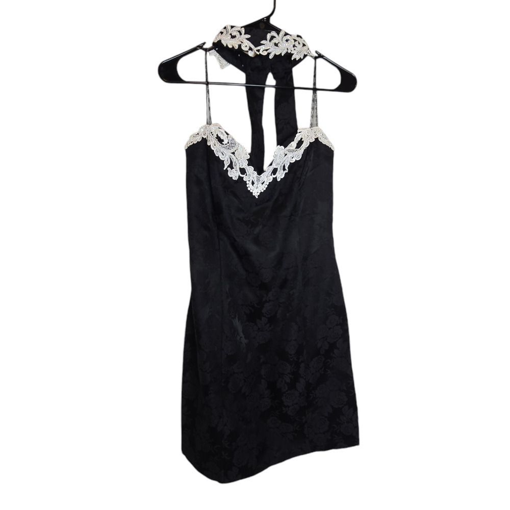 Vintage brocade choker floral halter mini dress size 13/14